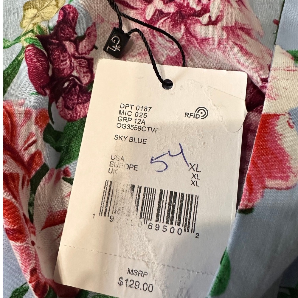 Gibson + Latimer NWT SZ XL Floral Midi Dress Blue Pink Wrap Tiered Puff Sleeve - Picture 10 of 15